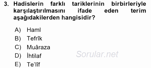 Hadis Tarihi ve Usulü 2015 - 2016 Ara Sınavı 3.Soru