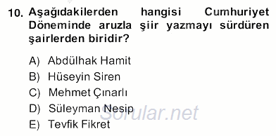 Yeni Türk Edebiyatına Giriş 2 2013 - 2014 Ara Sınavı 10.Soru
