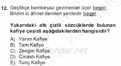 Yeni Türk Edebiyatına Giriş 2 2013 - 2014 Ara Sınavı 12.Soru