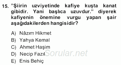 Yeni Türk Edebiyatına Giriş 2 2013 - 2014 Ara Sınavı 15.Soru