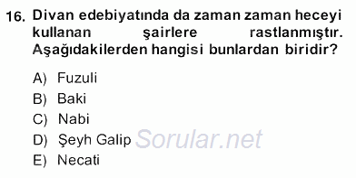 Yeni Türk Edebiyatına Giriş 2 2013 - 2014 Ara Sınavı 16.Soru