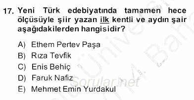 Yeni Türk Edebiyatına Giriş 2 2013 - 2014 Ara Sınavı 17.Soru