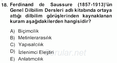 Yeni Türk Edebiyatına Giriş 2 2013 - 2014 Ara Sınavı 18.Soru