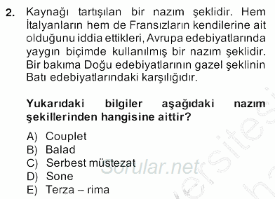 Yeni Türk Edebiyatına Giriş 2 2013 - 2014 Ara Sınavı 2.Soru