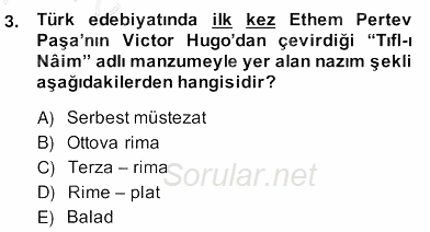 Yeni Türk Edebiyatına Giriş 2 2013 - 2014 Ara Sınavı 3.Soru