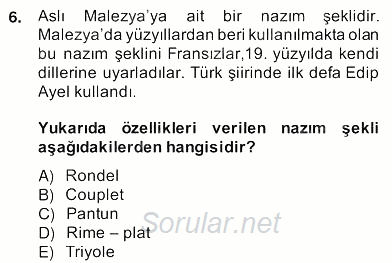 Yeni Türk Edebiyatına Giriş 2 2013 - 2014 Ara Sınavı 6.Soru