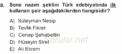 Yeni Türk Edebiyatına Giriş 2 2013 - 2014 Ara Sınavı 8.Soru
