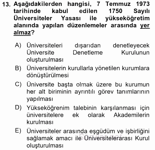 Türk Eğitim Tarihi 2015 - 2016 Dönem Sonu Sınavı 13.Soru