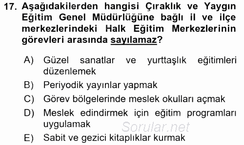 Türk Eğitim Tarihi 2015 - 2016 Dönem Sonu Sınavı 17.Soru