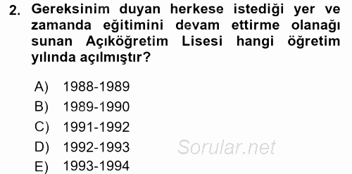 Türk Eğitim Tarihi 2015 - 2016 Dönem Sonu Sınavı 2.Soru