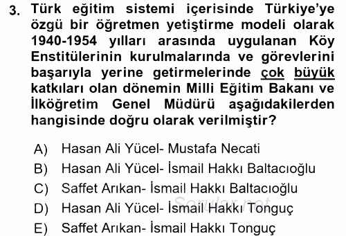 Türk Eğitim Tarihi 2015 - 2016 Dönem Sonu Sınavı 3.Soru