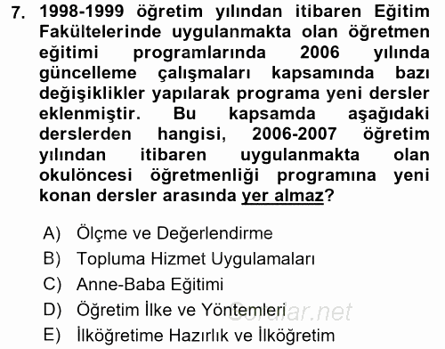 Türk Eğitim Tarihi 2015 - 2016 Dönem Sonu Sınavı 7.Soru