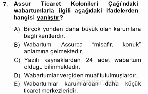 Eski Anadolu Tarihi 2014 - 2015 Ara Sınavı 7.Soru