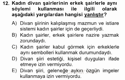 XIX. Yüzyıl Türk Edebiyatı 2014 - 2015 Tek Ders Sınavı 12.Soru