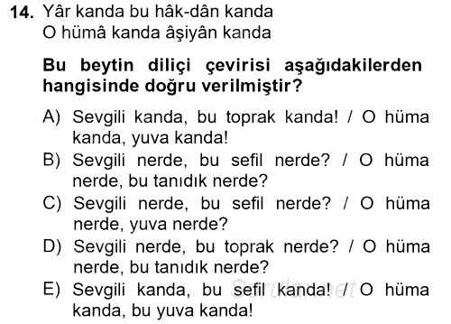 XIX. Yüzyıl Türk Edebiyatı 2014 - 2015 Tek Ders Sınavı 14.Soru
