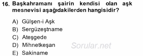 XIX. Yüzyıl Türk Edebiyatı 2014 - 2015 Tek Ders Sınavı 16.Soru