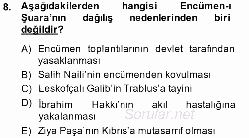 XIX. Yüzyıl Türk Edebiyatı 2014 - 2015 Tek Ders Sınavı 8.Soru