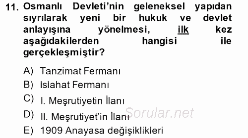 Türk İdare Tarihi 2013 - 2014 Dönem Sonu Sınavı 11.Soru