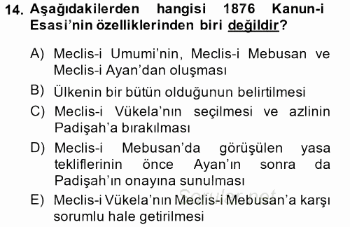Türk İdare Tarihi 2013 - 2014 Dönem Sonu Sınavı 14.Soru