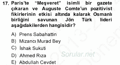 Türk İdare Tarihi 2013 - 2014 Dönem Sonu Sınavı 17.Soru