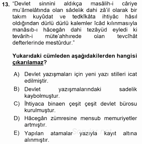 Osmanlı Türkçesi 2 2015 - 2016 Dönem Sonu Sınavı 13.Soru