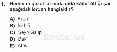 XVIII. Yüzyıl Türk Edebiyatı 2012 - 2013 Tek Ders Sınavı 1.Soru