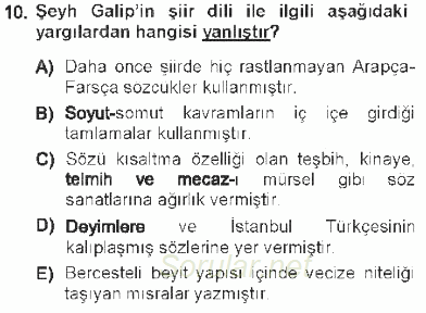 XVIII. Yüzyıl Türk Edebiyatı 2012 - 2013 Tek Ders Sınavı 10.Soru