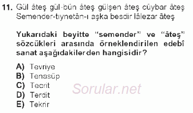 XVIII. Yüzyıl Türk Edebiyatı 2012 - 2013 Tek Ders Sınavı 11.Soru