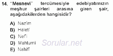 XVIII. Yüzyıl Türk Edebiyatı 2012 - 2013 Tek Ders Sınavı 14.Soru