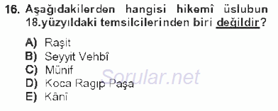 XVIII. Yüzyıl Türk Edebiyatı 2012 - 2013 Tek Ders Sınavı 16.Soru