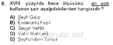 XVIII. Yüzyıl Türk Edebiyatı 2012 - 2013 Tek Ders Sınavı 6.Soru