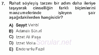 XVIII. Yüzyıl Türk Edebiyatı 2012 - 2013 Tek Ders Sınavı 7.Soru