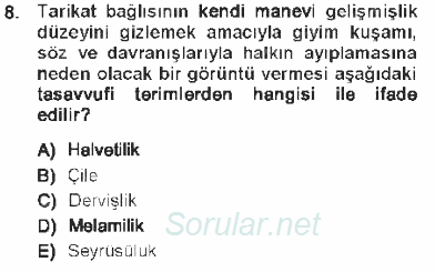 XVIII. Yüzyıl Türk Edebiyatı 2012 - 2013 Tek Ders Sınavı 8.Soru