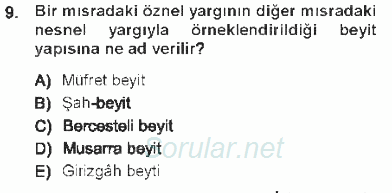 XVIII. Yüzyıl Türk Edebiyatı 2012 - 2013 Tek Ders Sınavı 9.Soru