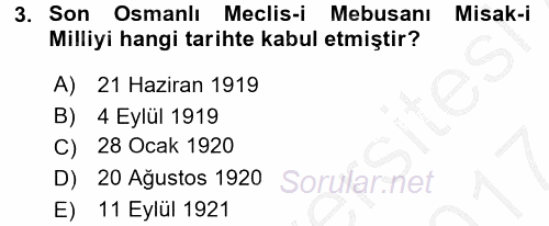 Türkiye Cumhuriyeti Siyasî Tarihi 2016 - 2017 Ara Sınavı 3.Soru