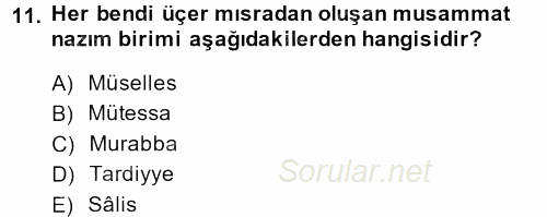 Türk İslam Edebiyatı 2013 - 2014 Ara Sınavı 11.Soru