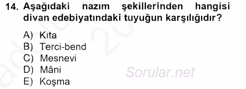 Türk İslam Edebiyatı 2013 - 2014 Ara Sınavı 14.Soru