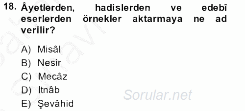 Türk İslam Edebiyatı 2013 - 2014 Ara Sınavı 18.Soru