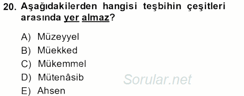 Türk İslam Edebiyatı 2013 - 2014 Ara Sınavı 20.Soru