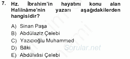 Türk İslam Edebiyatı 2013 - 2014 Ara Sınavı 7.Soru