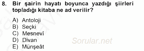 Türk İslam Edebiyatı 2013 - 2014 Ara Sınavı 8.Soru