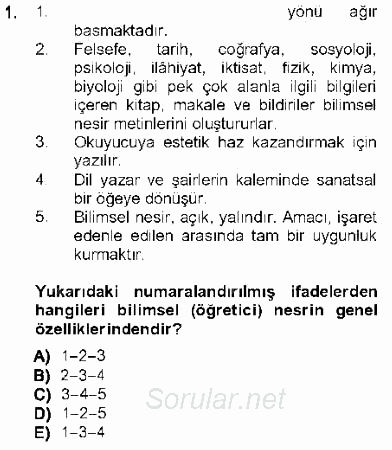 Cumhuriyet Dönemi Türk Nesri 2012 - 2013 Dönem Sonu Sınavı 1.Soru