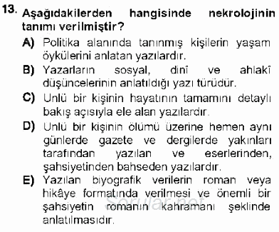 Cumhuriyet Dönemi Türk Nesri 2012 - 2013 Dönem Sonu Sınavı 13.Soru
