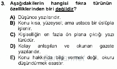 Cumhuriyet Dönemi Türk Nesri 2012 - 2013 Dönem Sonu Sınavı 3.Soru