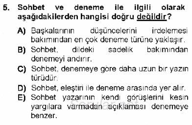 Cumhuriyet Dönemi Türk Nesri 2012 - 2013 Dönem Sonu Sınavı 5.Soru