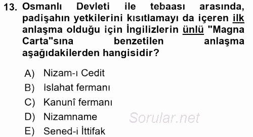 Yeni Türk Edebiyatına Giriş 2 2017 - 2018 Ara Sınavı 13.Soru