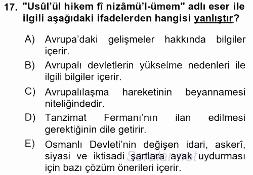 Yeni Türk Edebiyatına Giriş 2 2017 - 2018 Ara Sınavı 17.Soru