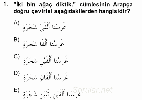 Arapça 4 2014 - 2015 Dönem Sonu Sınavı 1.Soru
