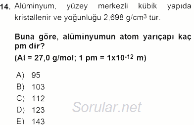 Genel Kimya 2 2015 - 2016 Ara Sınavı 14.Soru
