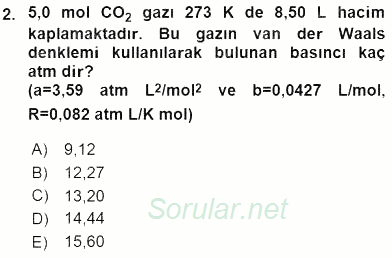 Genel Kimya 2 2015 - 2016 Ara Sınavı 2.Soru